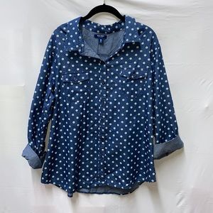 Old Navy 2X Polka Dotted Button Shirt